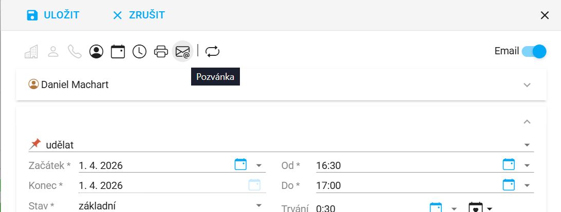 Odesílání pozvánky z události