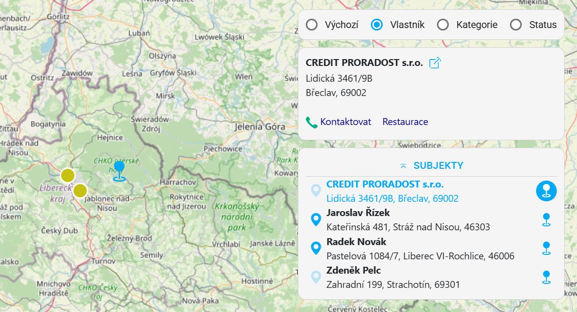 Zobrazení firem na mapě