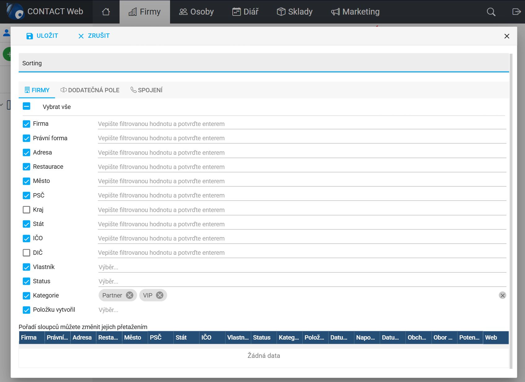 Firmy – editace pohledu