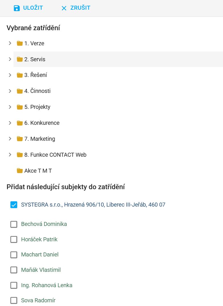 Firmy – zatřídění – přidat