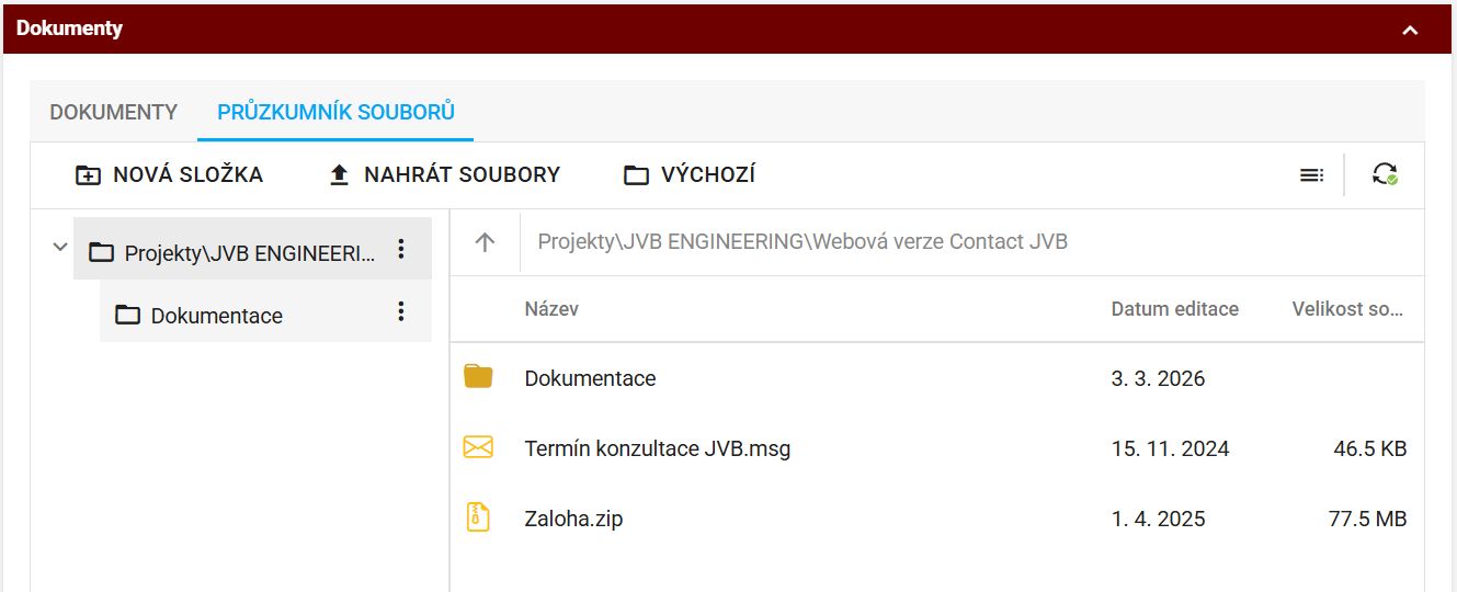 Projekty – dokumenty v průzkumníku